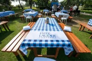 Estee Lauder Companies Team Building Table setup in Creek Park